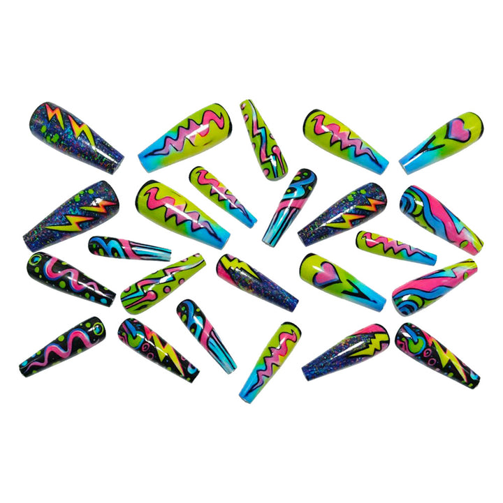 Trendy Artificial Nails In Creative Neon Design Kalsten