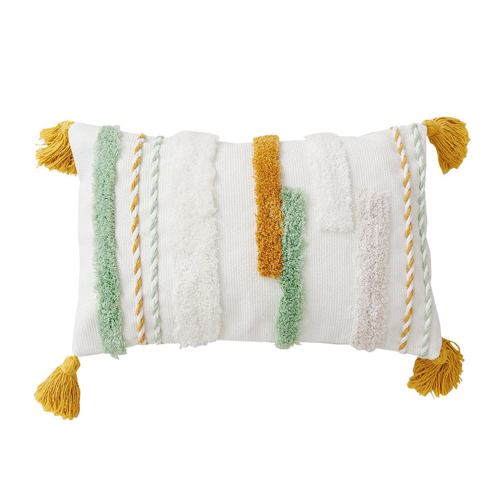 Decorative cotton cushion with hand-tufted relief and decorative tassels Kalsten