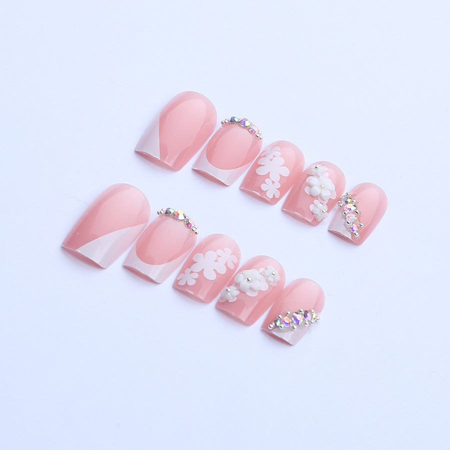 Elegant Floral-Embellished Press-On Nail Art Set Kalsten