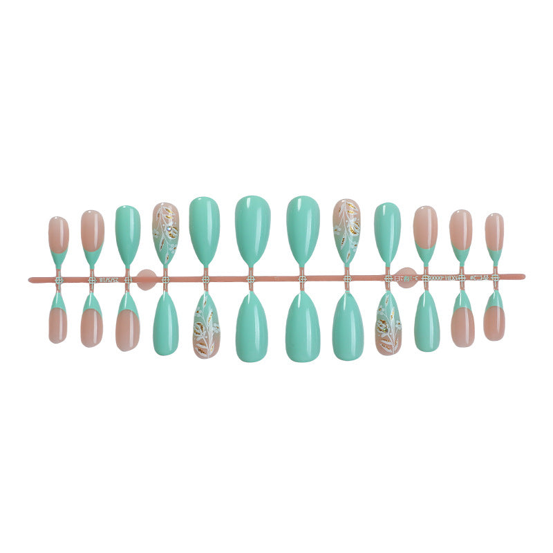 Artisan Press-On Nail Set with Elegant Leaf Patterns kalsten