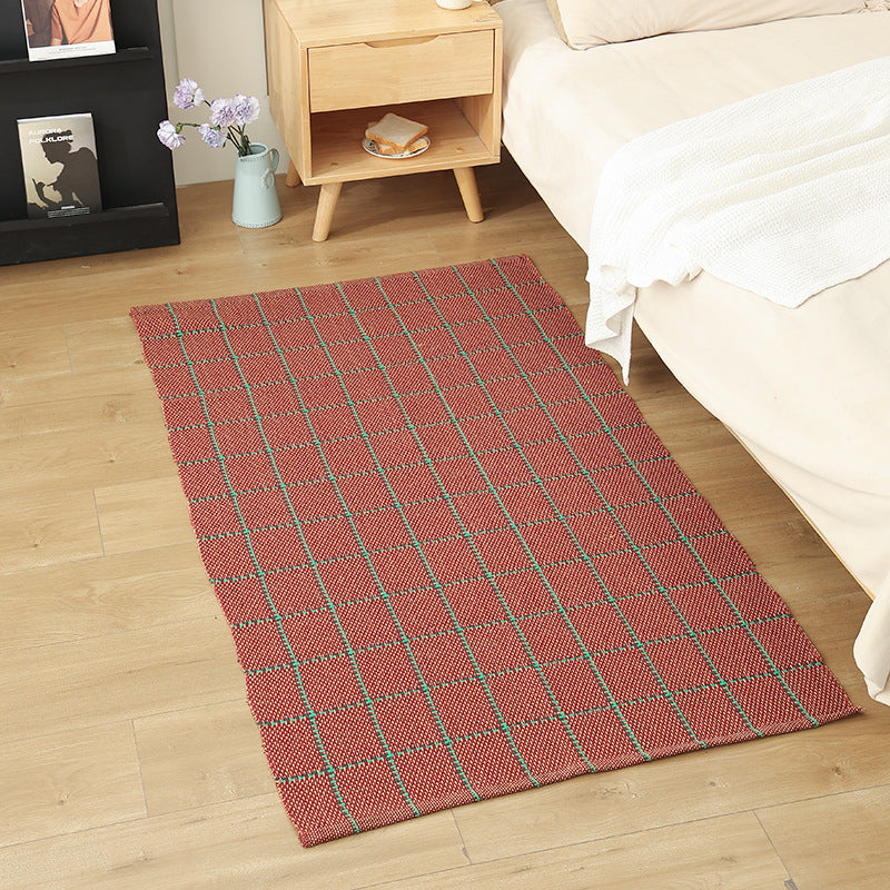 Flat-woven living and bedroom carpet with striped structure and anti-slip backing