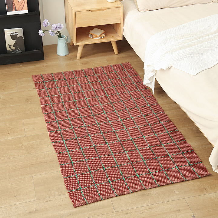 Flat-woven living and bedroom carpet with striped structure and anti-slip backing