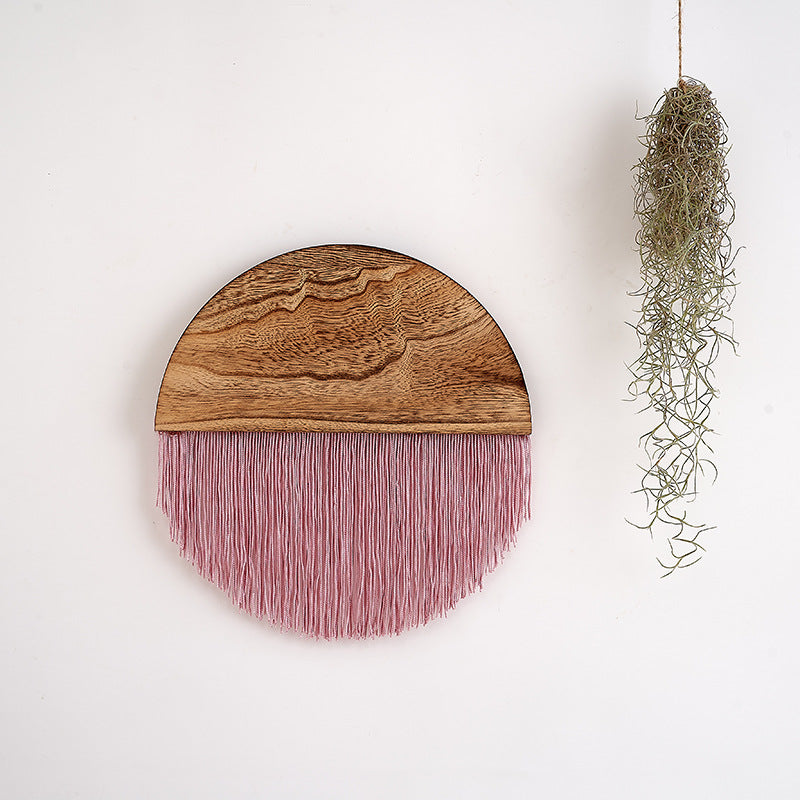 Macrame Wall Decor with Wooden Base Kalsten