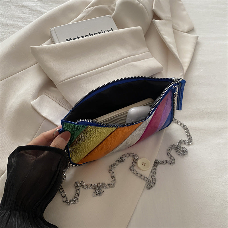Colorful Metallic Striped Clutch Bag
