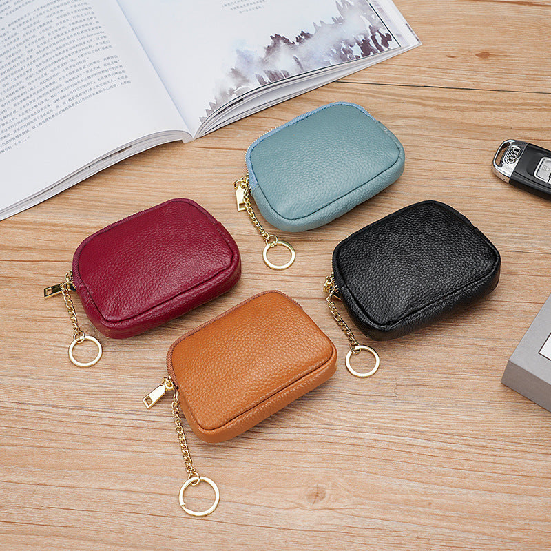Compact Leather Zippered Keychain Pouch