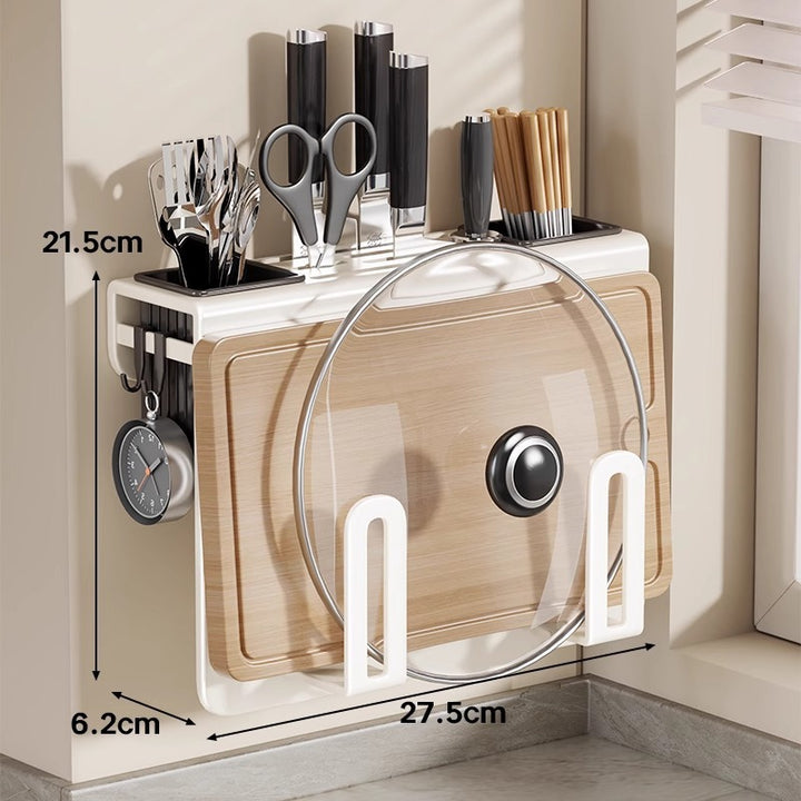 Wall-Mounted Stainless Steel Kitchen Cutting Board and Lid Organizer Rack