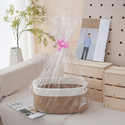 Natural storage basket with ribbons Kalsten