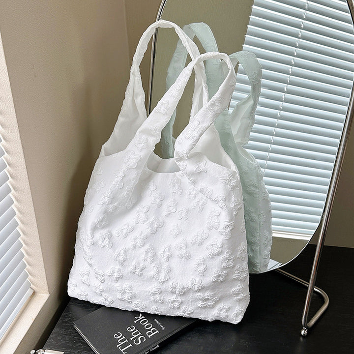 Textured Floral Embroidered Tote Bag