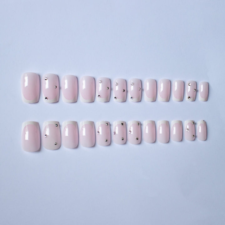 Elegant French Tip Acrylic Nail Art Kit with Rhinestone Accents