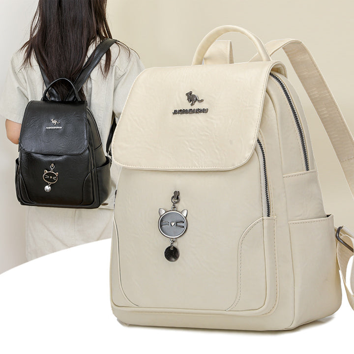 Cute Cat-Themed Leather Backpack Kalsten