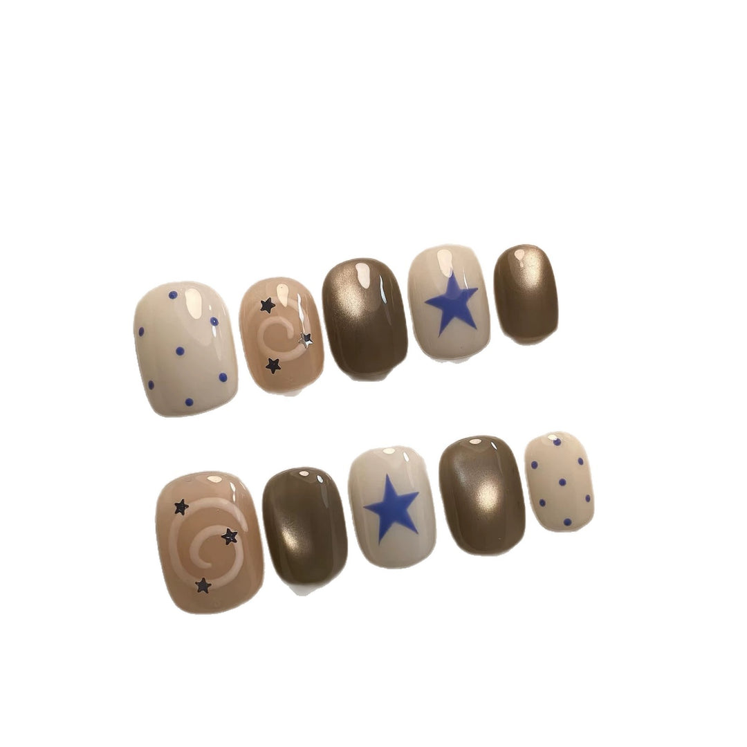 Artistic Press-On Nail Set with Whimsical Star and Dot Designs