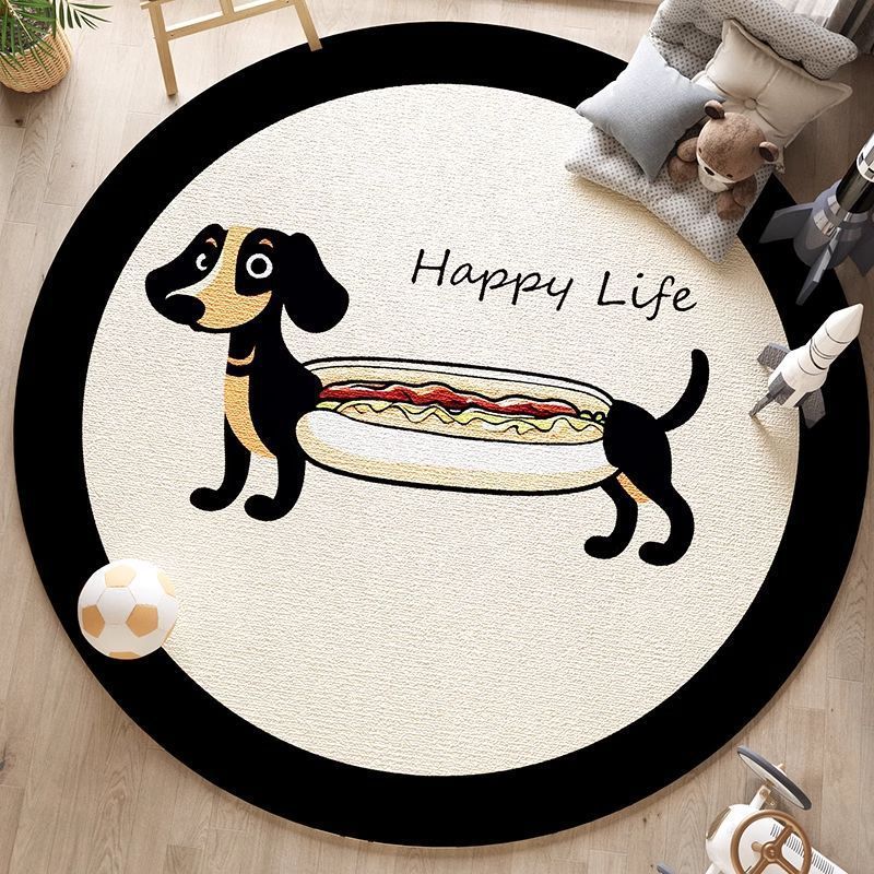 Artistic Dog Themed Round Area Rug