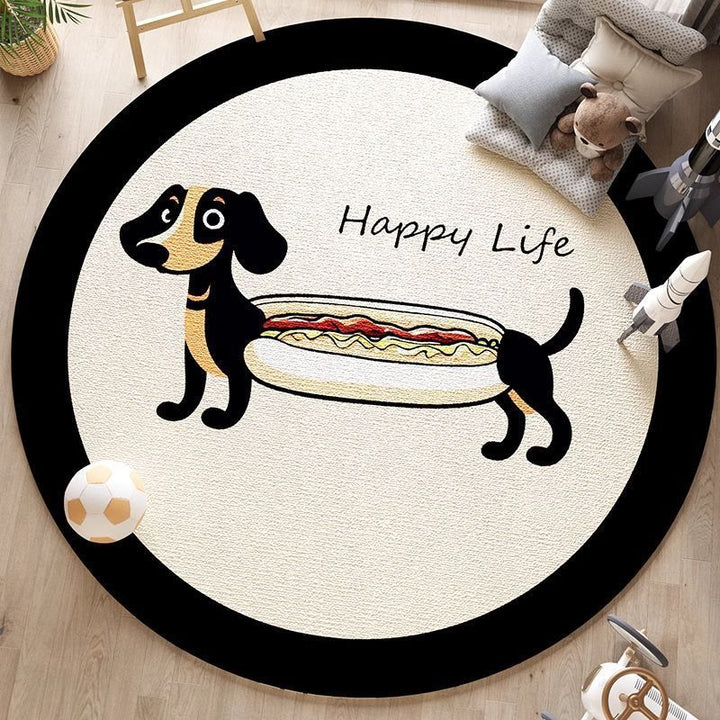 Artistic Dog Themed Round Area Rug