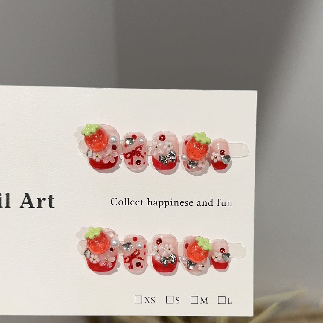 Decorative Strawberry-Themed Press-On Nail Art Set