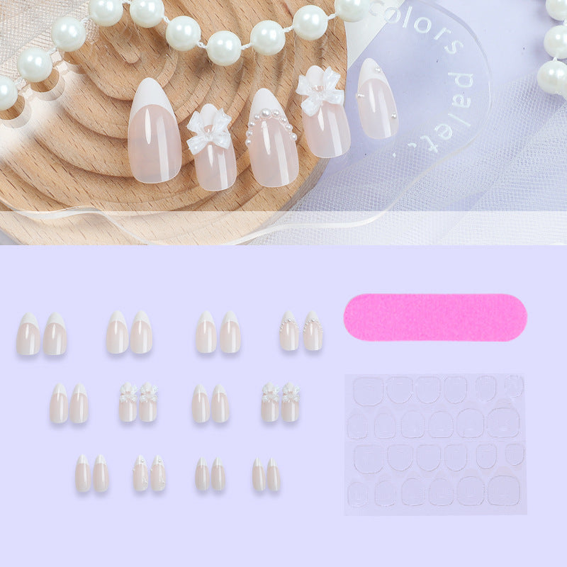 Decorative Press-On Nail Set with Floral and Pearl Embellishments kalsten