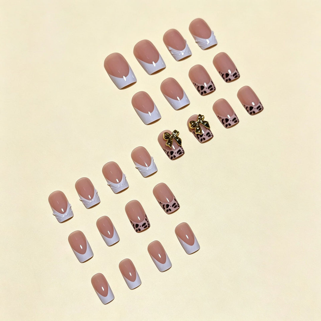 Artistic Premium Leopard and Bow-Embellished Press-On Nail Tips Kalsten