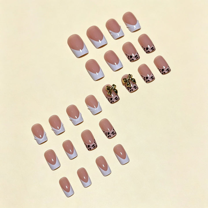 Artistic Premium Leopard and Bow-Embellished Press-On Nail Tips Kalsten