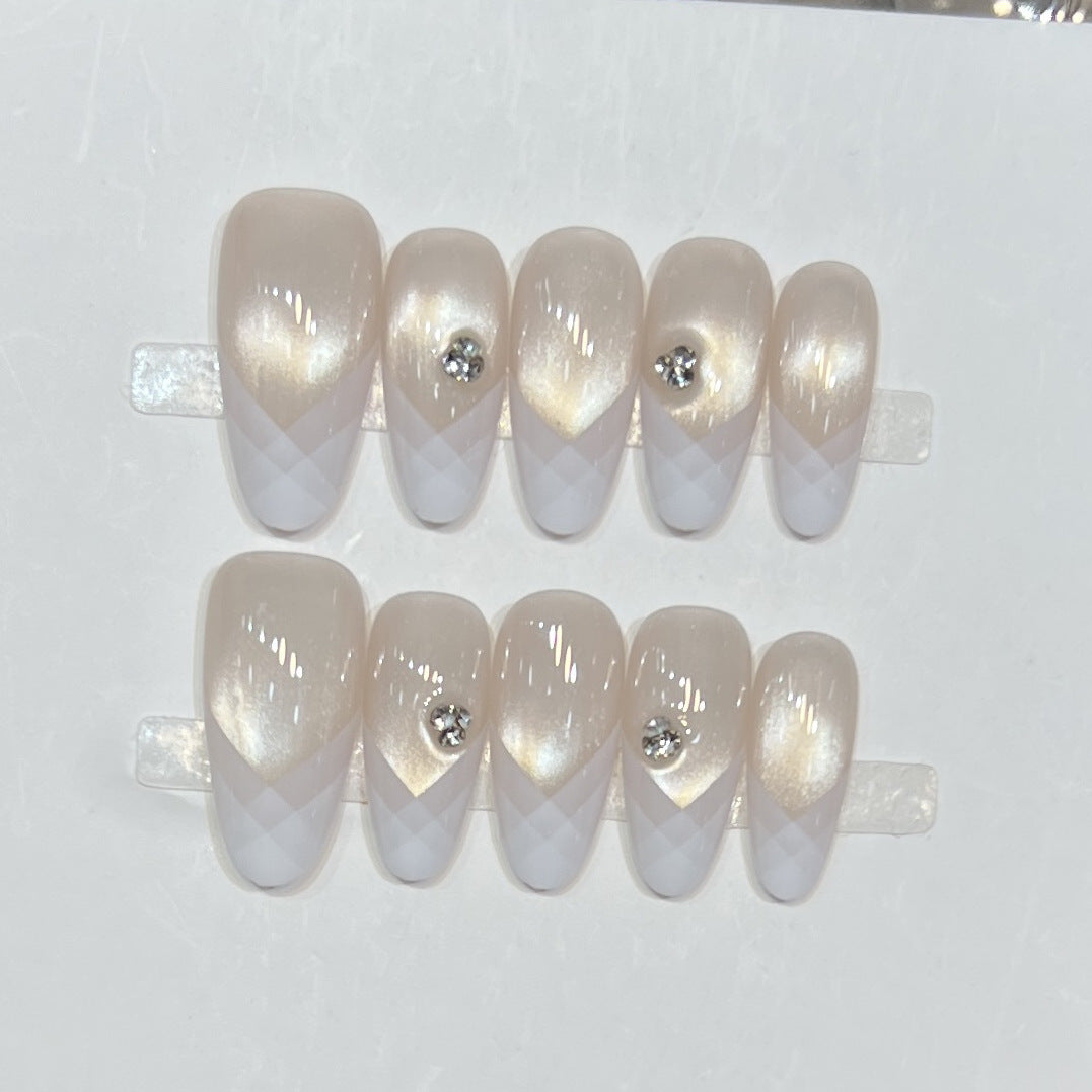 Elegant Geometric Press-On Nail Set with Rhinestone Detail Kalsten