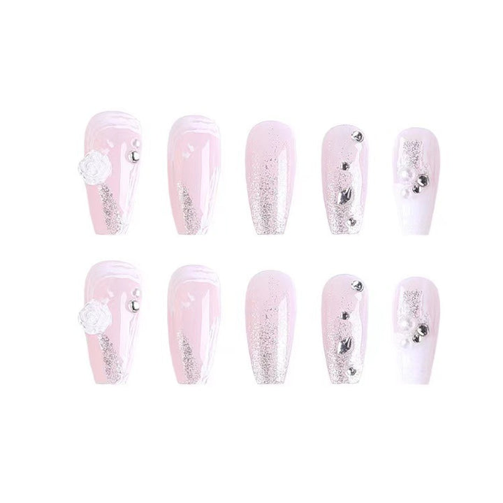 Elegant artificial nails with glitter and flower decoration Kalsten