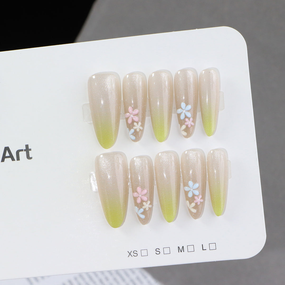 Elegant Ombre Press-On Nail Set with Floral Accents Kalsten