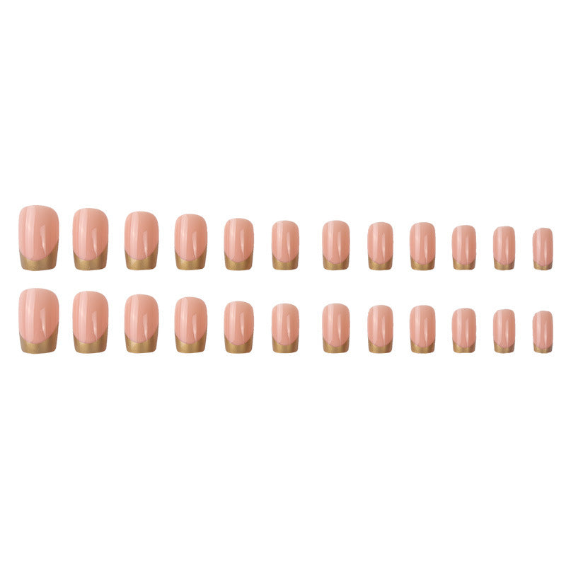 Elegant French Tip Press-On Nails with Gold Accent Kalsten