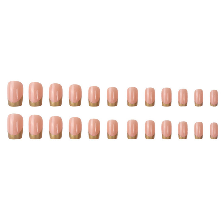 Elegant French Tip Press-On Nails with Gold Accent Kalsten