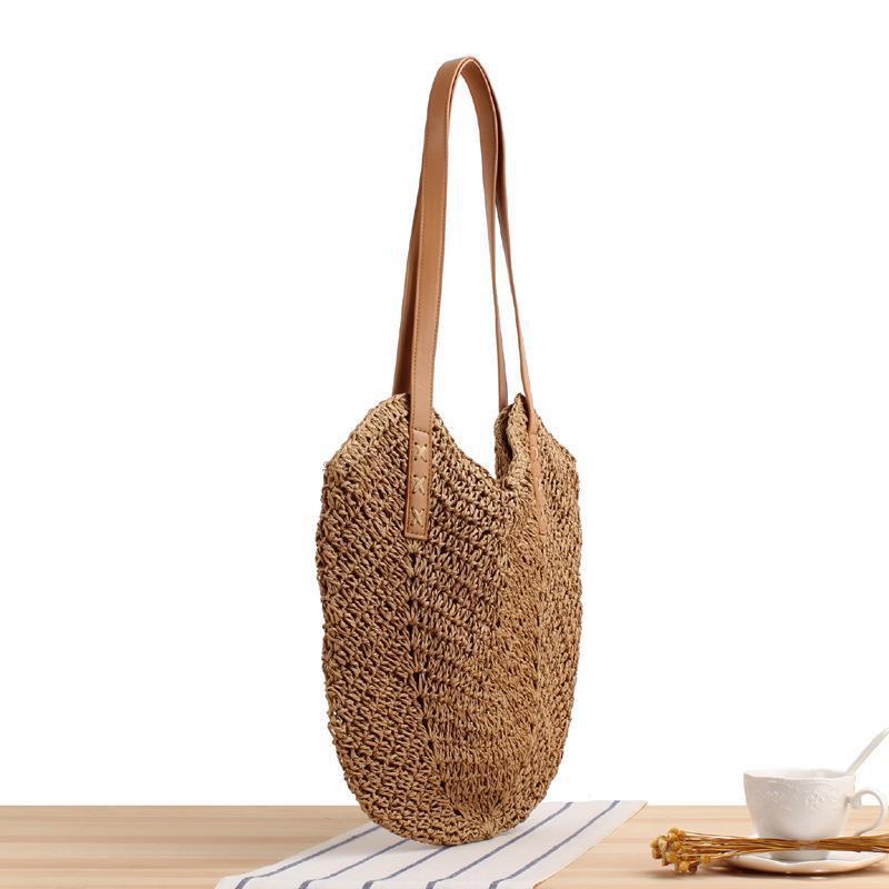 Generous straw shoulder bag with leather handles Kalsten