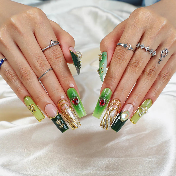 Acrylic nail set with glamorous crystal and floral design Kalsten
