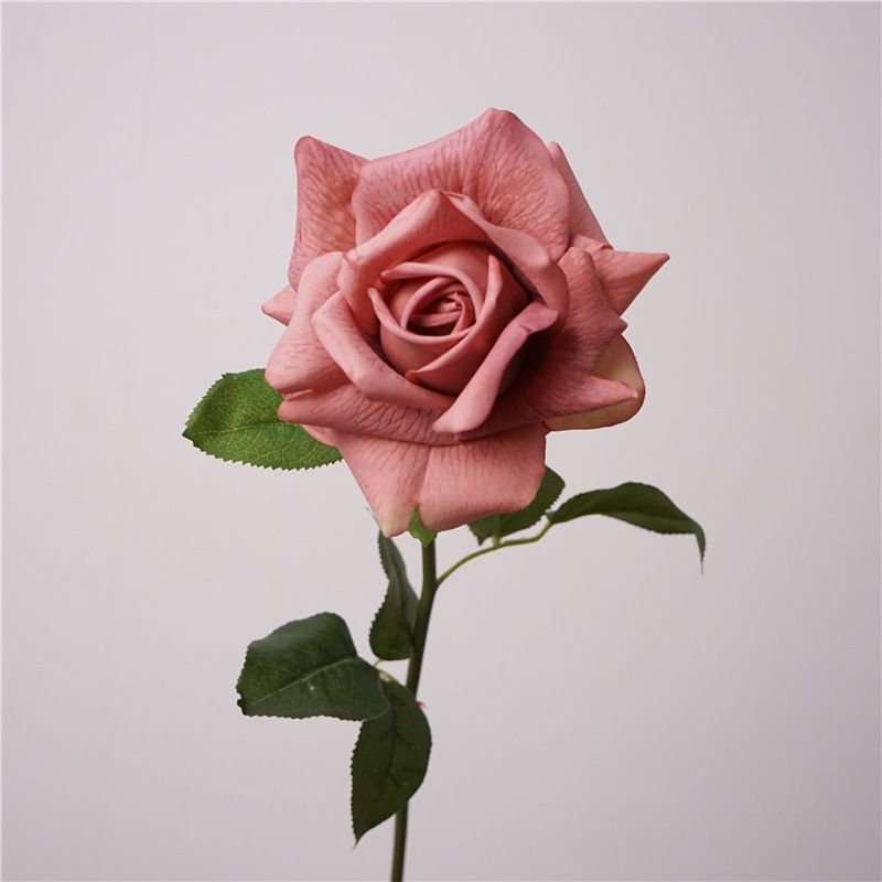 Lifelike Artificial Rose Stem with Green Foliage