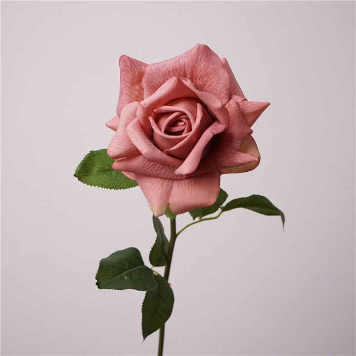 Lifelike Artificial Rose Stem with Green Foliage
