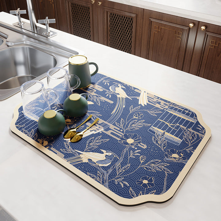 Floral Patterned Kitchen Drying Mat Kalsten