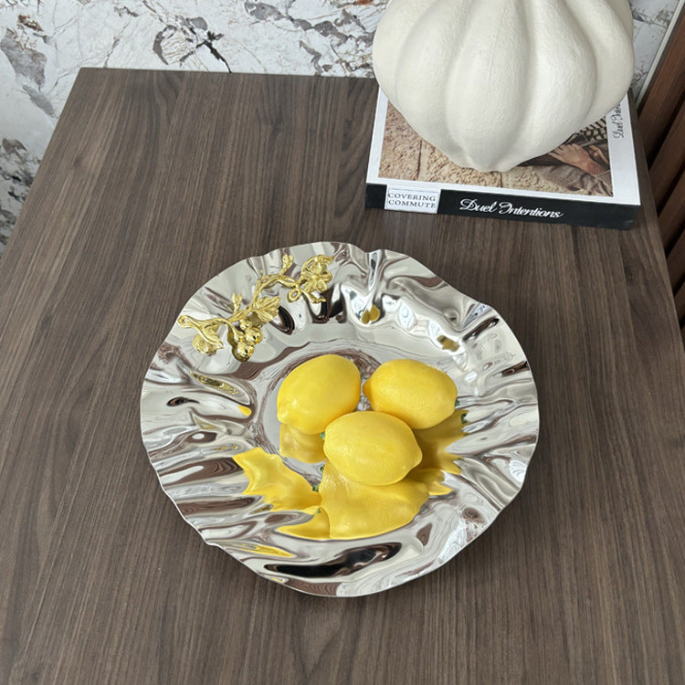Decorative Artistic Metal Bowl with Floral Accents