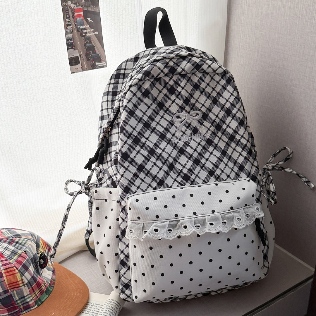 Playful Plaid and Polka Dot Backpack Kalsten