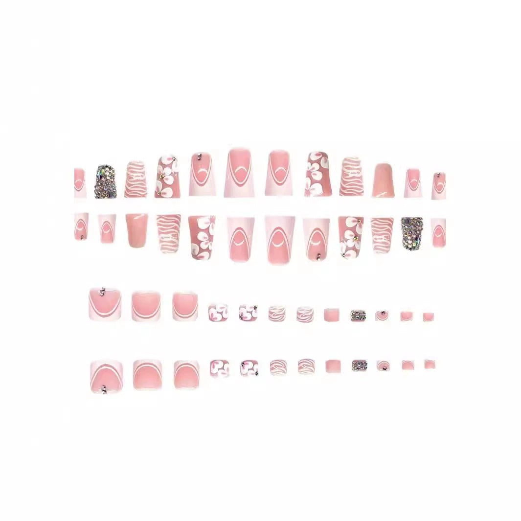 Decorative Press-On Nail Set with Rhinestone Accents Kalsten