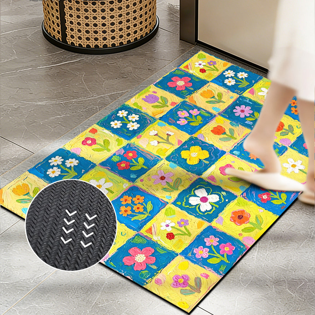 Vibrant Floral Pattern Bath Mat