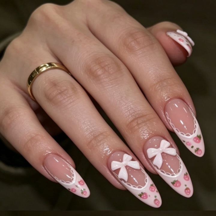 Elegant Stiletto Press-On Nails with Floral and Bow Accents Kalsten