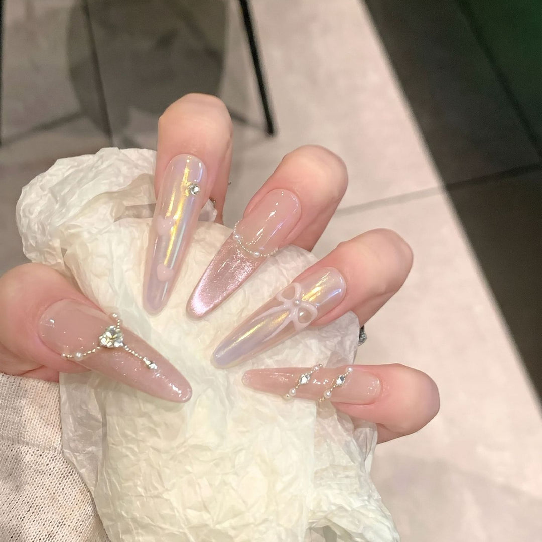 Premium Decorative Press-On Nail Set with Elegant Gemstone Accents Kalsten