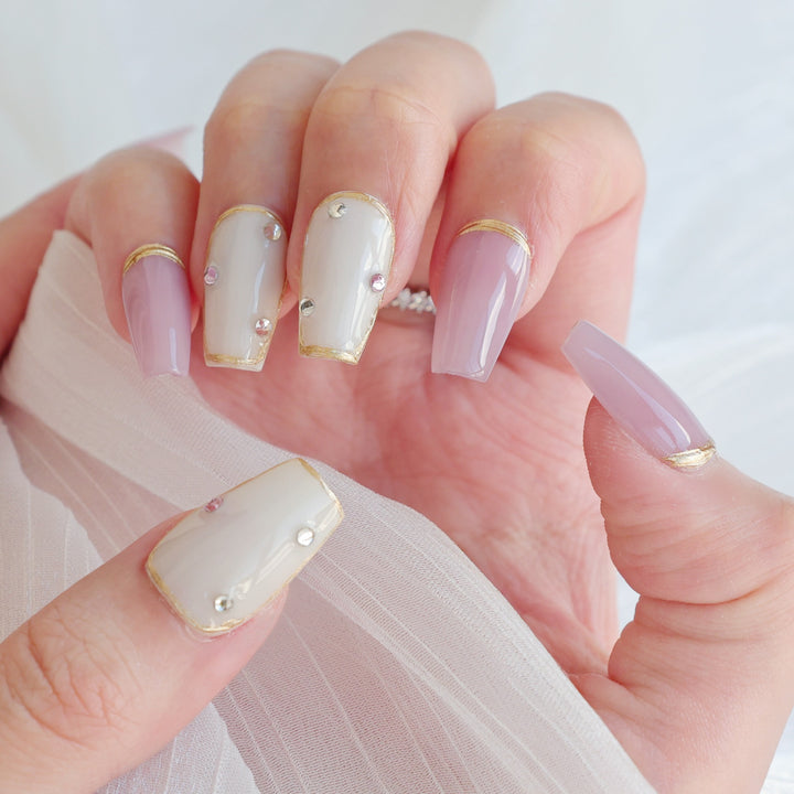 Artistic Press-On Nail Art Set with Heart and Celestial Designs