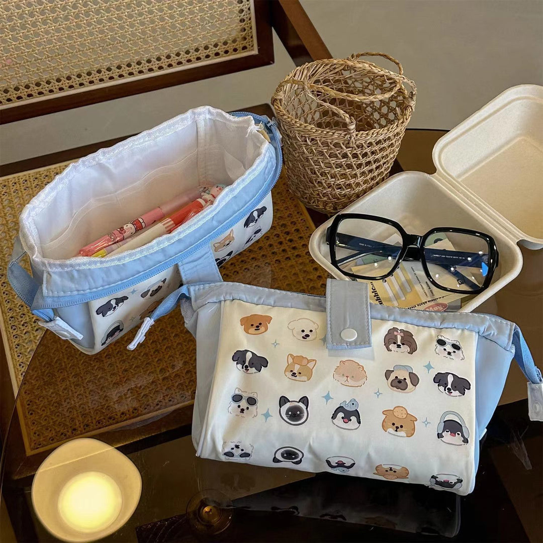 Cat-Themed Multi-Pocket Pencil Pouch