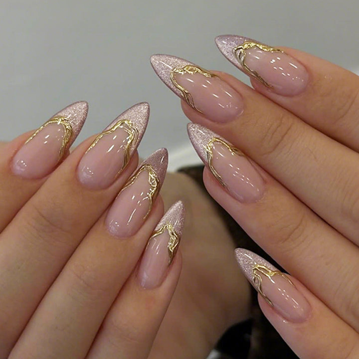 Elegant Press-On Nail Set with Gold Accent Design Kalsten