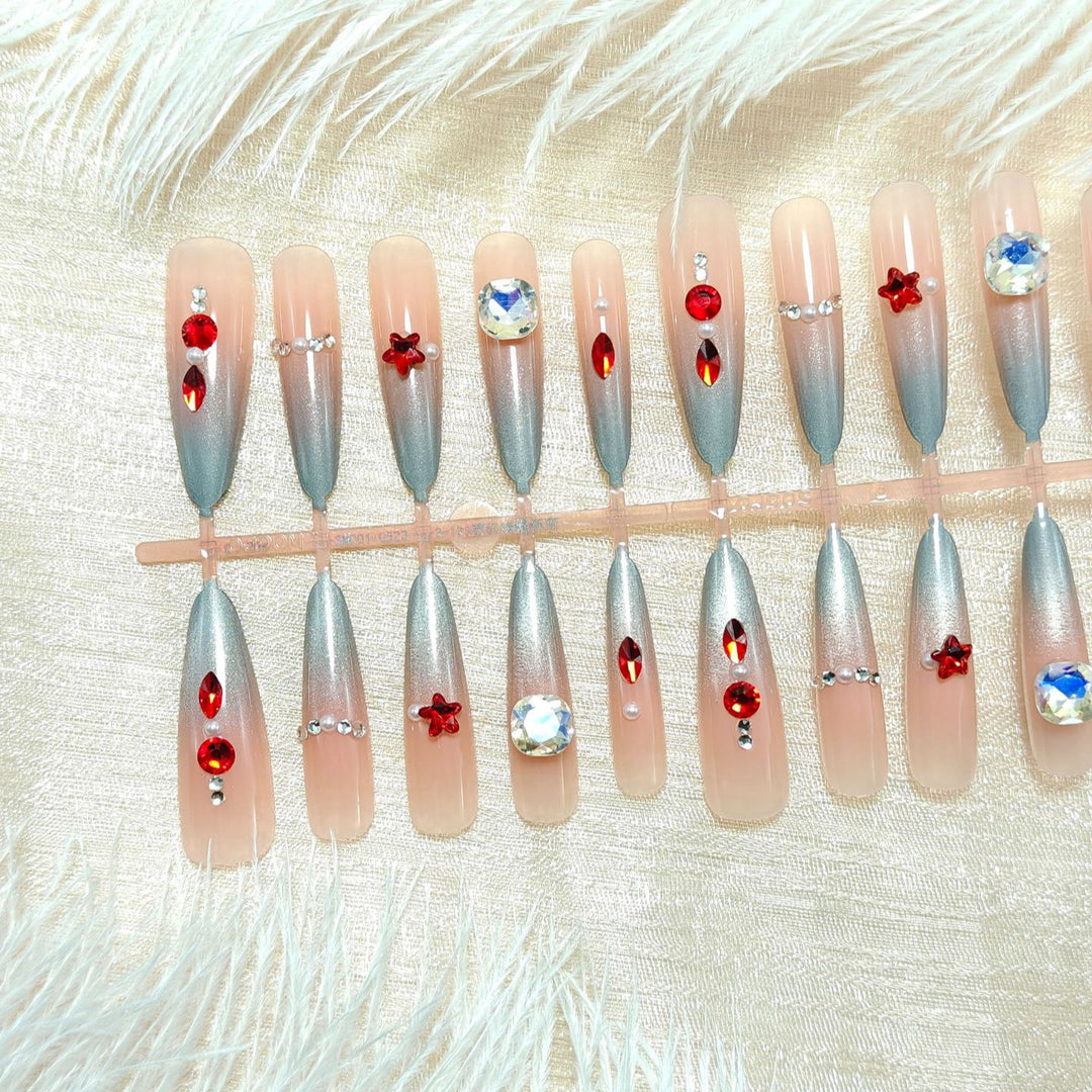 Artificial nails with glamorous design and sparkling accents Kalsten