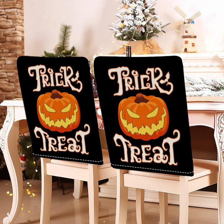 festive Halloween chair covers made of stretchable polyester with witch hat and lettering design