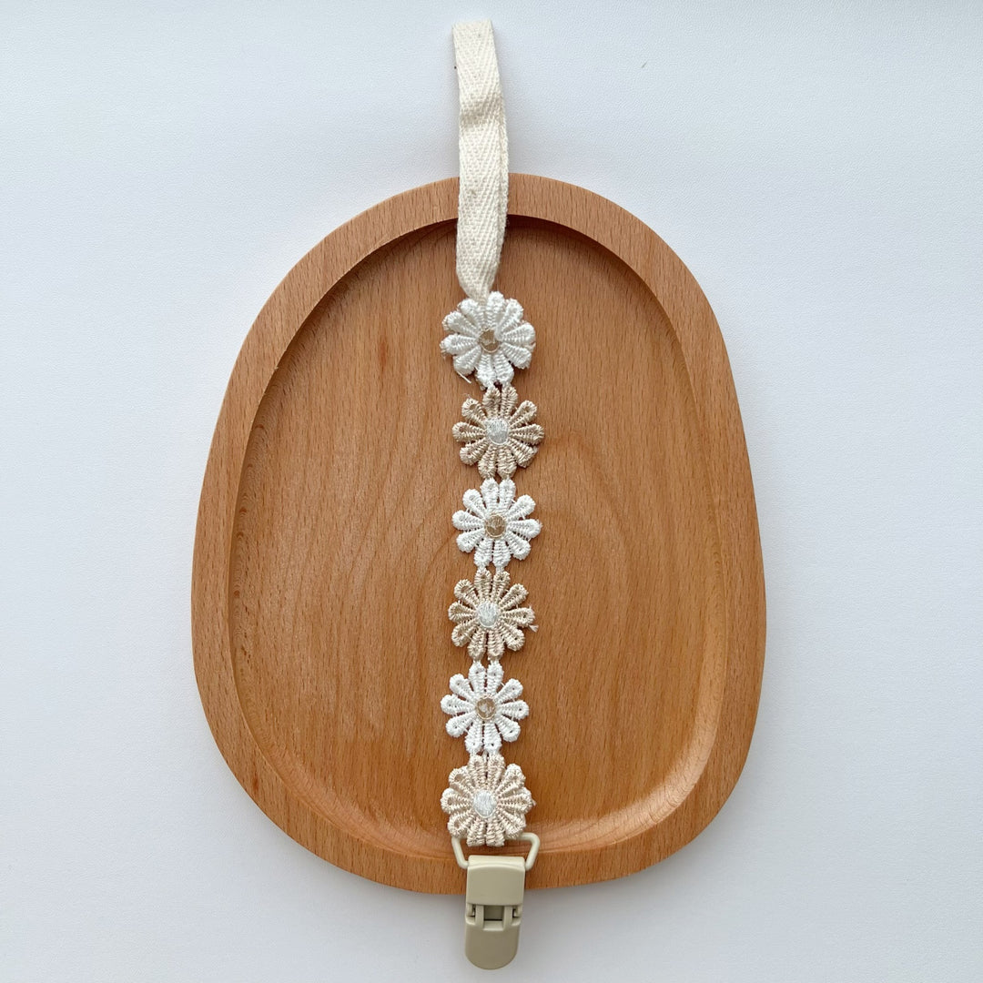 Crochet Daisy Pacifier Clip with Cotton Strap