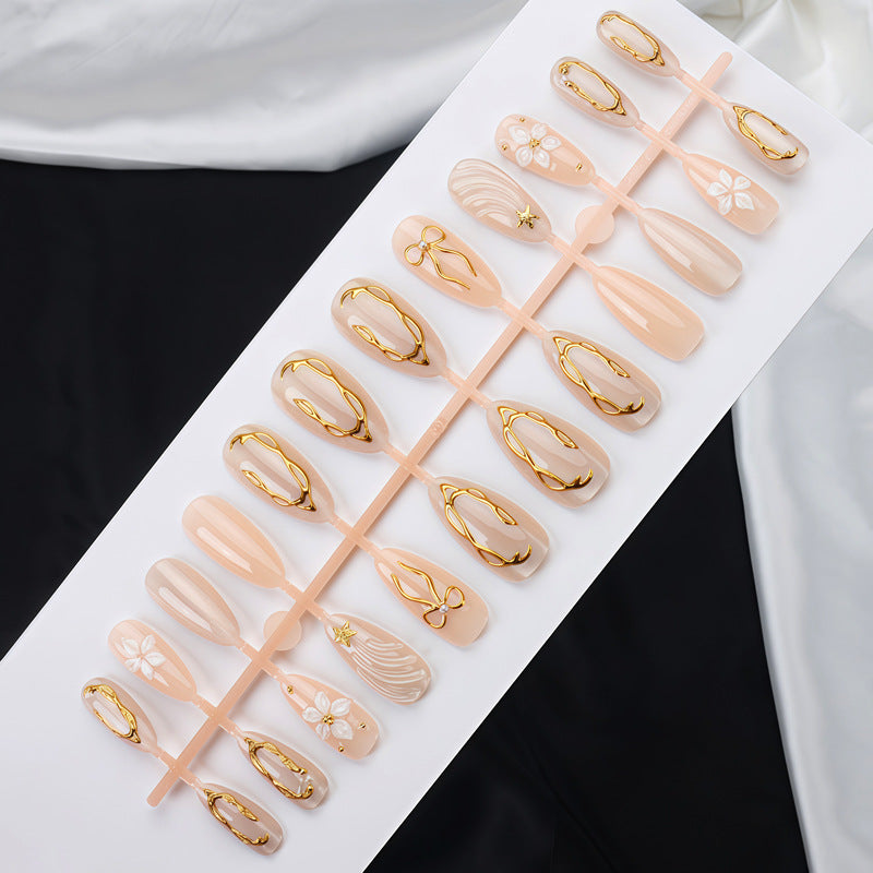 Artistic Press-On Nail Art Set with Decorative Embellishments Kalsten