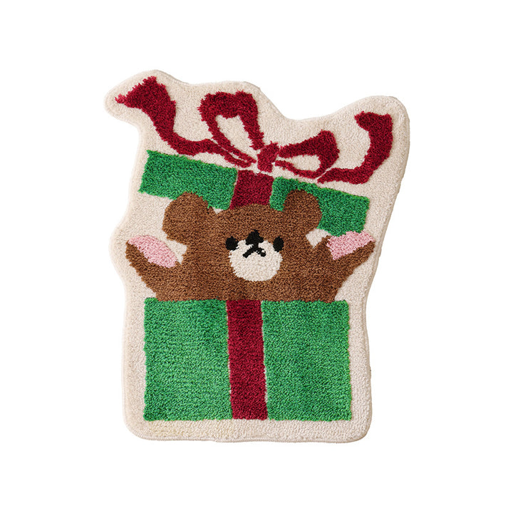 Playful gift-shaped doormat with tufted teddy bear motif Kalsten