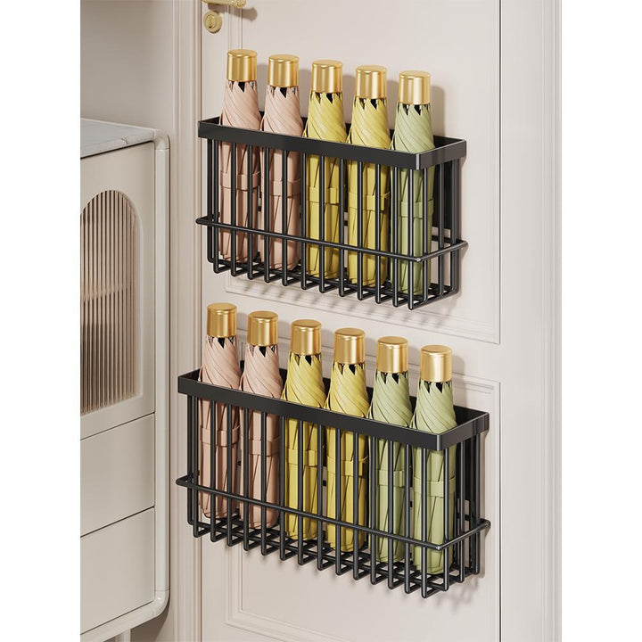 Wall-Mounted Folding Umbrella Storage Caddy for Door with Ventilated Grid and Quick-Drain Base