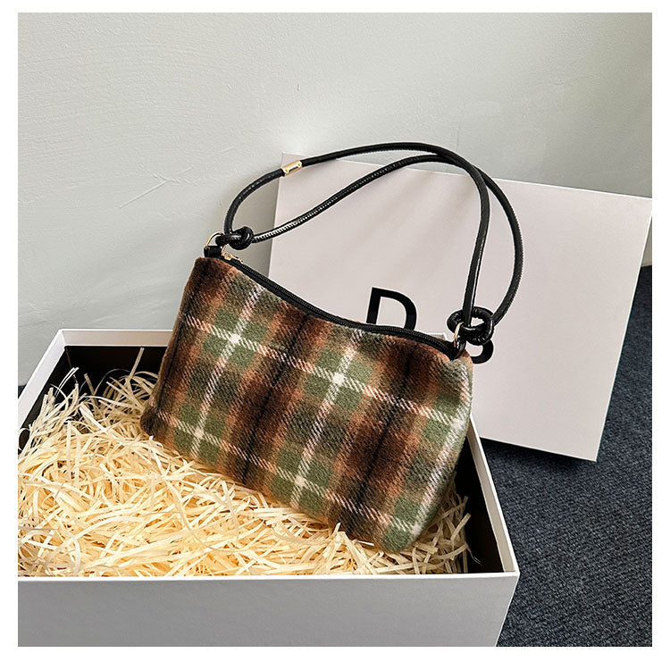 Plaid Patterned Wool Blend Handbag