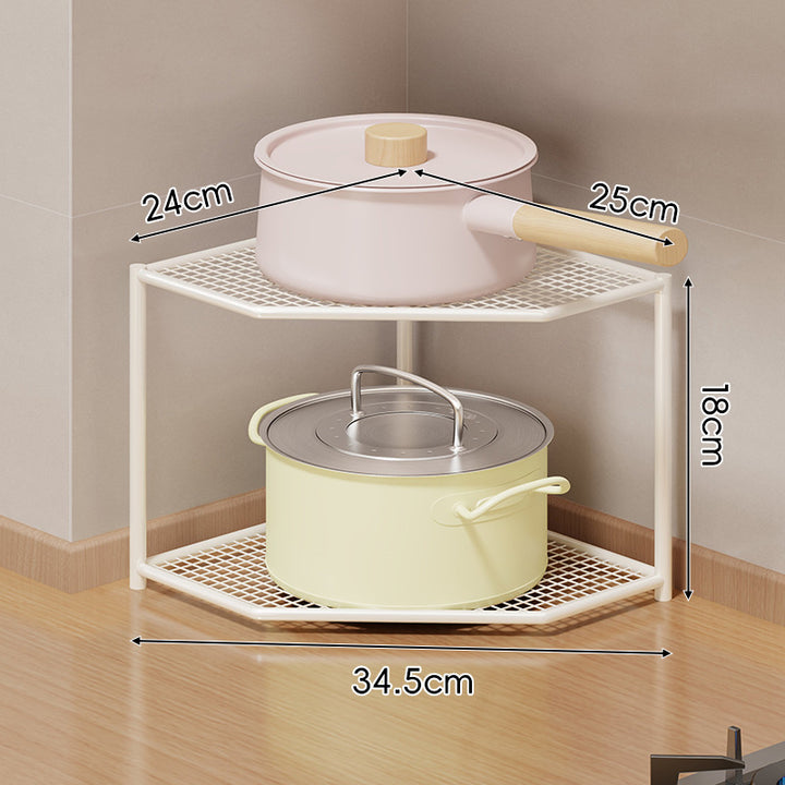 Corner Three-Tier Hexagonal Metal Mesh Kitchen Pot and Pan Organizer Rack