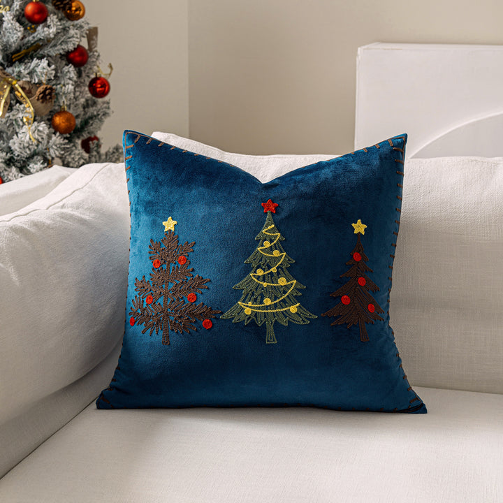 Velvet Embroidered Festive Accent Pillow Cover with Metallic Script