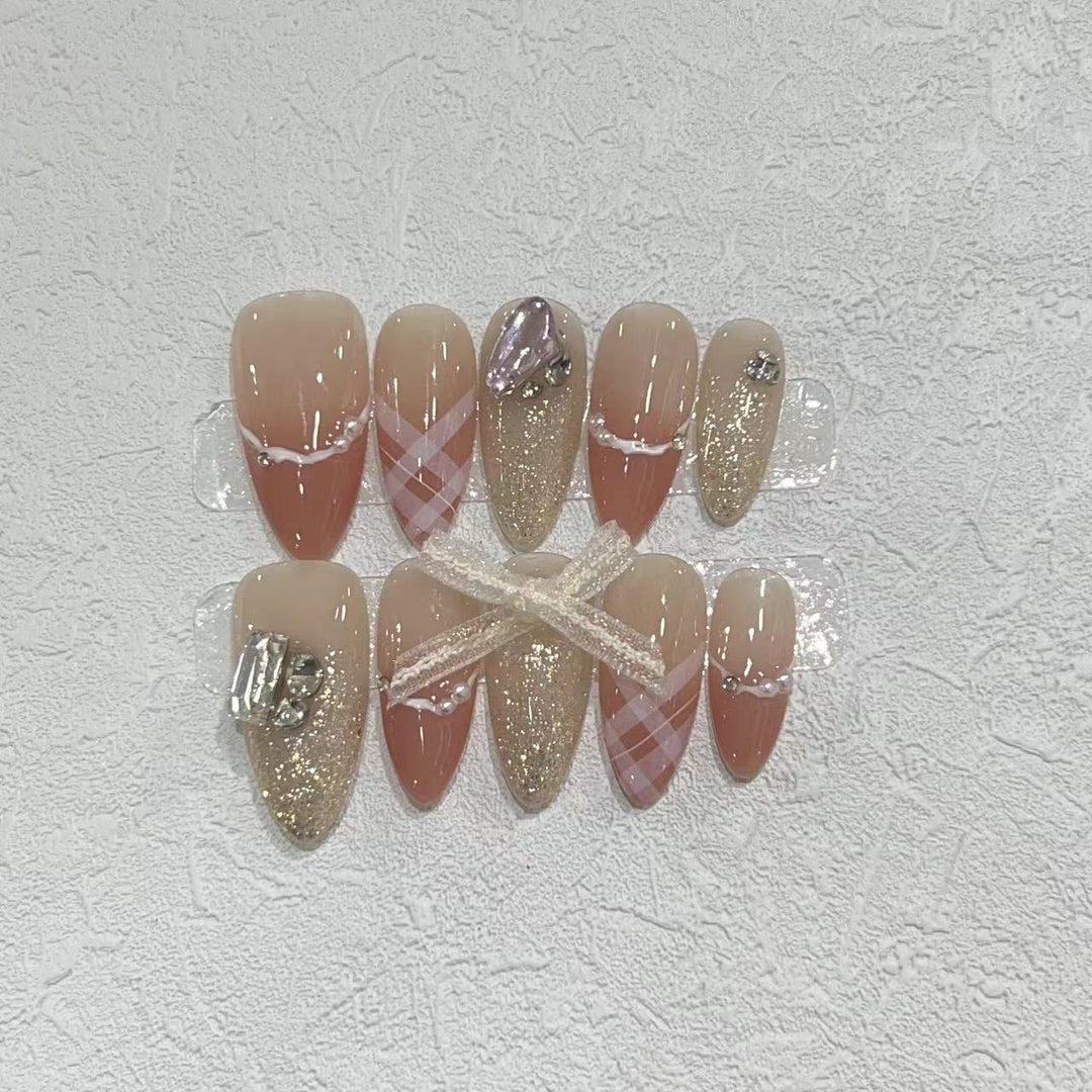 Decorative Stiletto Press-On Nail Art Set with Rhinestone and Glitter Accents Kalsten